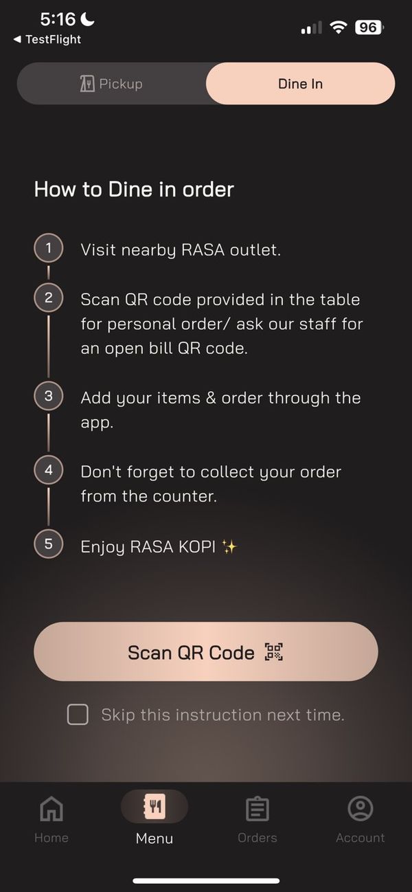 How to order when dining in, using the table QR code